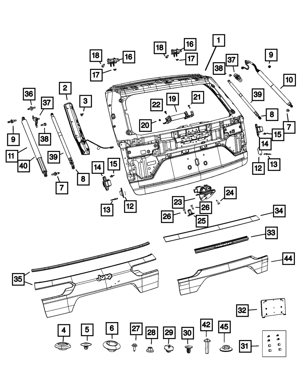 Lift-Gate Gas Cylinder Support, Left - Mopar (68371479aa)