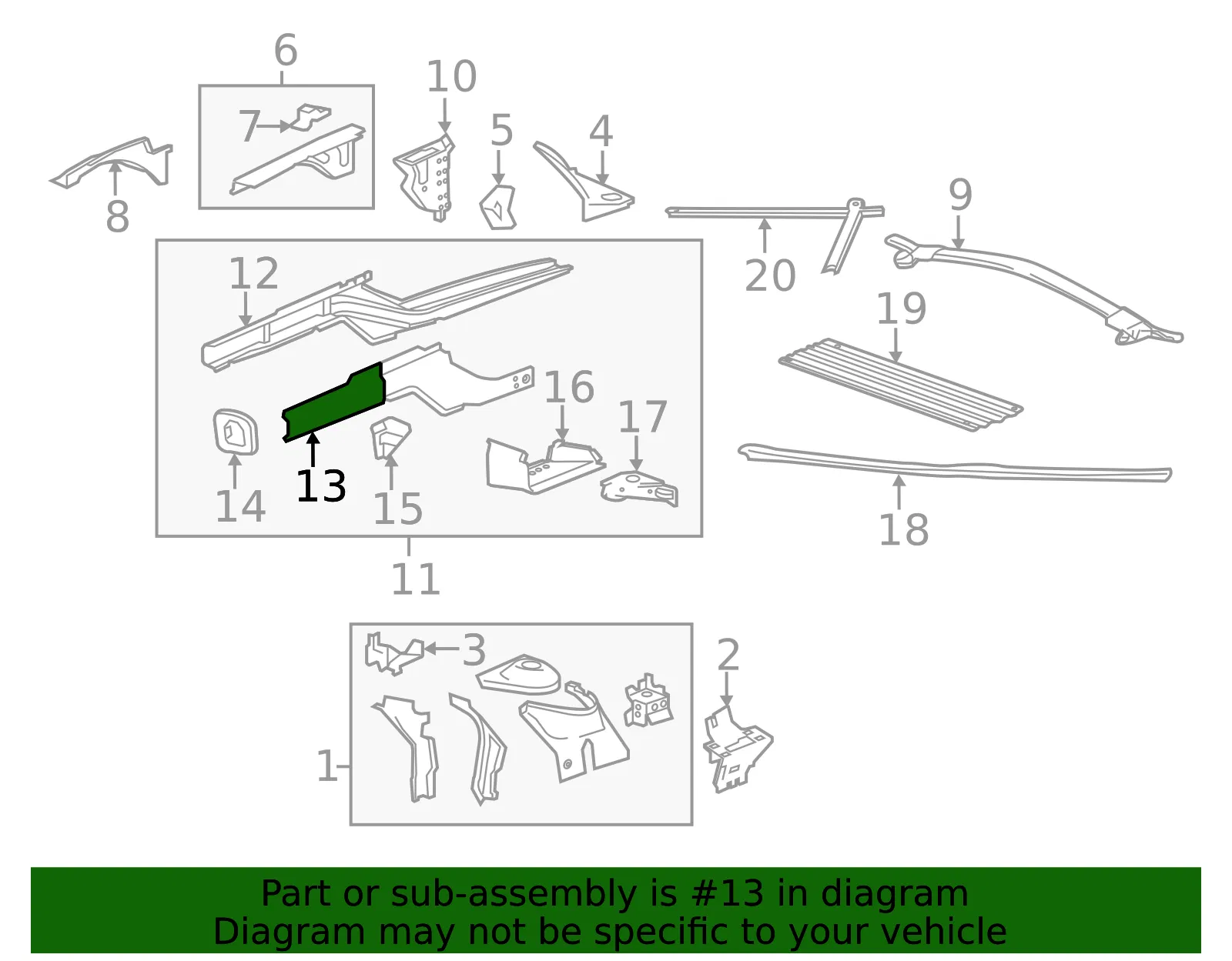 Driver Side Front Engine Compartment Front Outer Rail - GM (92247144) - view 4